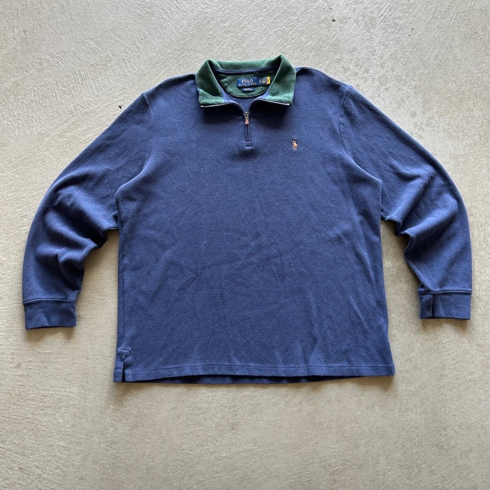 Polo Ralph Lauren 1/4 Zip Sweater Size XL Blue Estate Rib Pullover‎ Flesh Pony